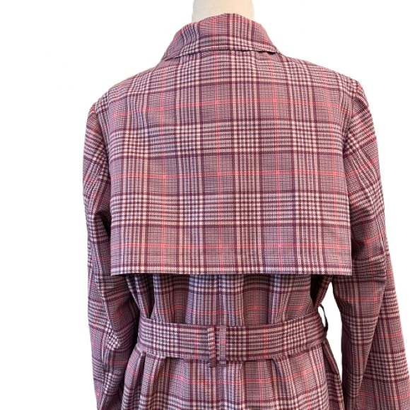 Trench Coat Plaid Belted Double Breasted Storm Flap M&S Collection Size 16 - Picture 5 of 11